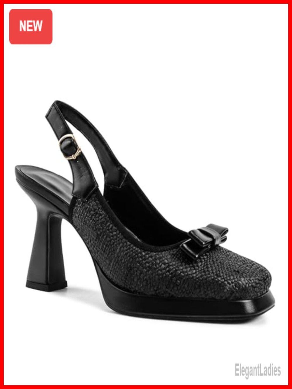 Womens Slingback Pumps Square Toe Block High Heels Braid Dress Wedding Party